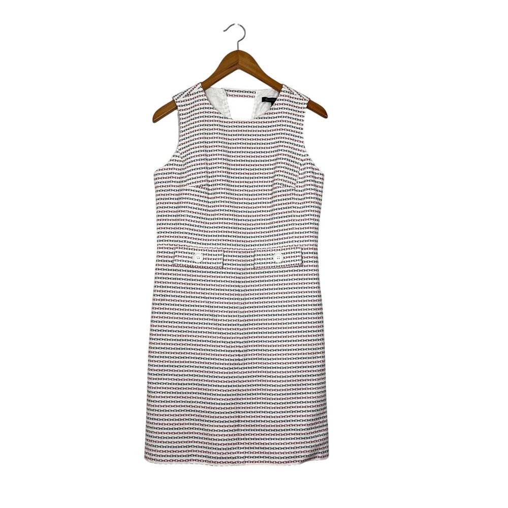 Brooks Brothers White and Navy Textured Midi Sheath Dress